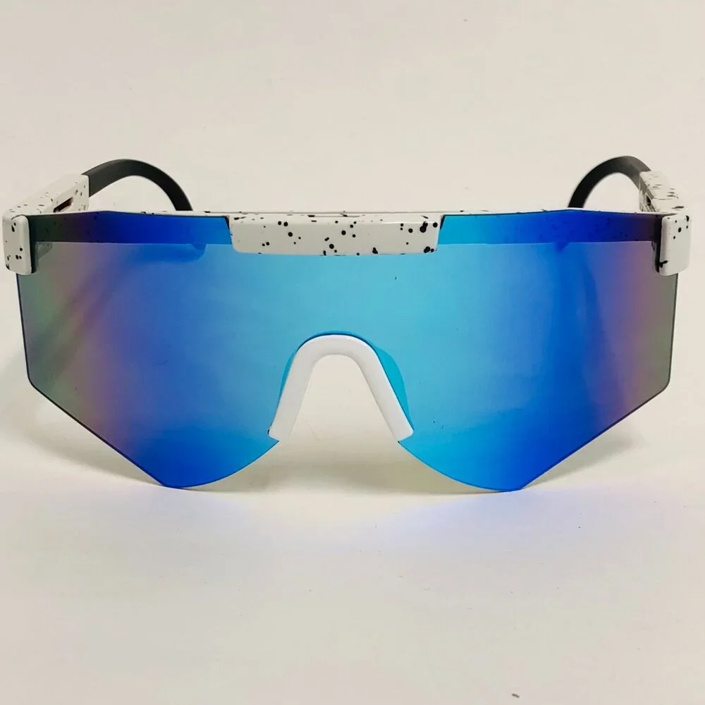 Sport Men Sunglasses Outdoor White Frame‎ Blue Mirror Lens Beach Shades Lentes